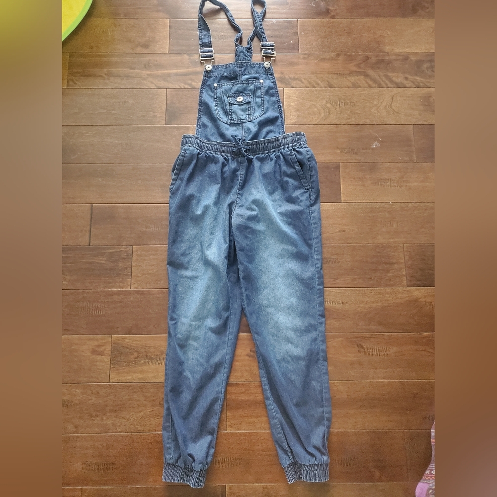 Blue Spice Denim-Style Jogger Overalls in Light Blue Size 7